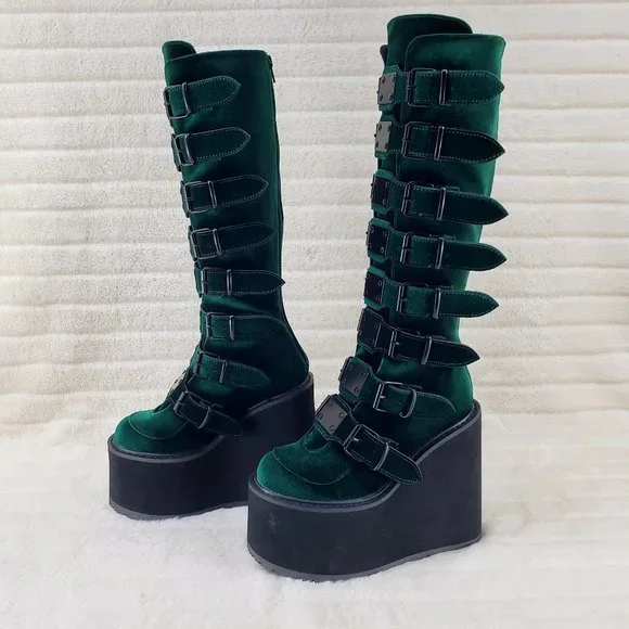 Swing Emerald Green Velvet Goth Punk Multi Strap Platform Restocked - Picture 10 of 14